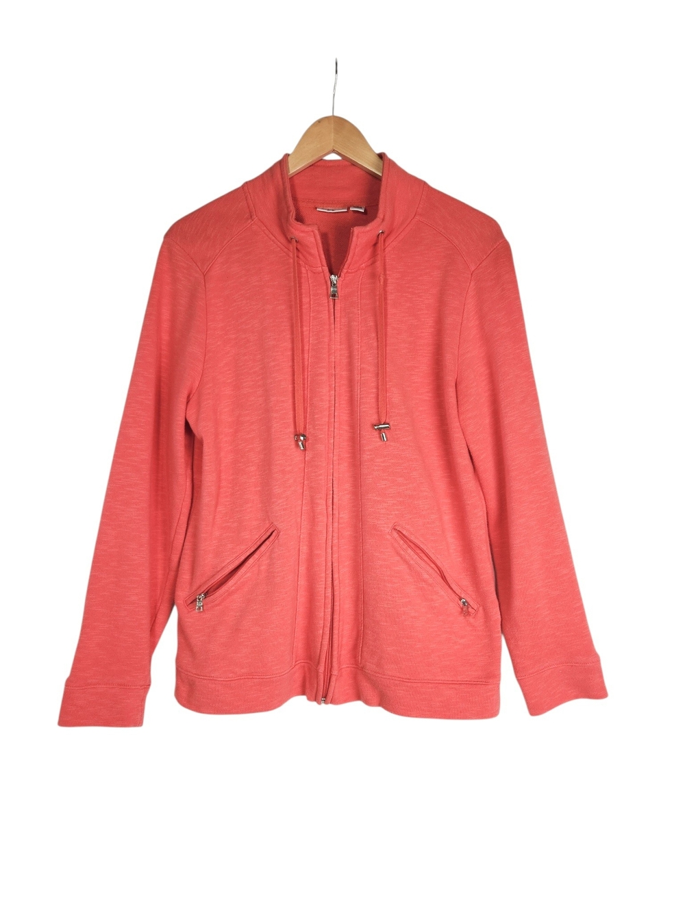 Croft & Barrow Large Heathered Coral Full Zip Sweatshirt Jacket Mock Neck Moto